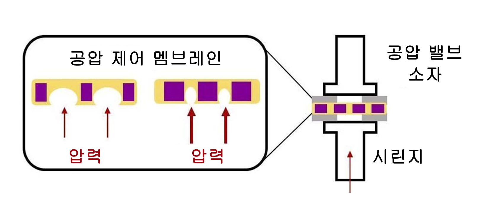 압력 조절이 가능한 마이크로/나노 구멍이 있는 오일 게이팅 피동 멤브레인 밸브 대표도면